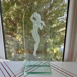 Vintage Etched Glass Nude Lady Sculpture Art Deco Style Figure